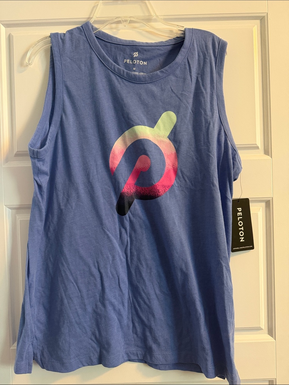 Peloton Blue Tank with Multicolor Gradient Logo
